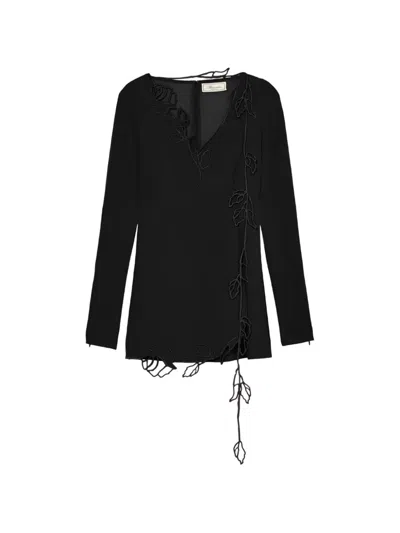 Blumarine Long-sleeved Embroidered Mini Dress In Black