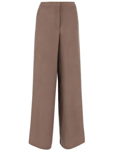 Blumarine Loose-fit Gabardine Trousers With Concealed Closure In Brown