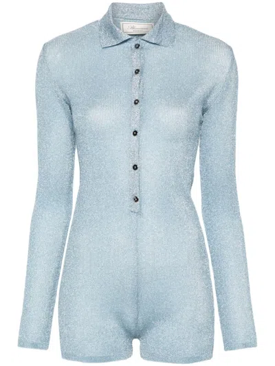 Blumarine Lurex Knit Jumpsuit In Blue