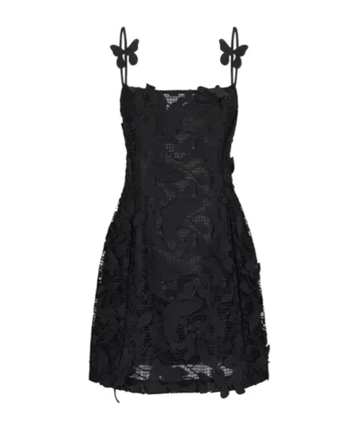 Blumarine Butterfly-appliqué Macramé Lace Dress In Black