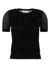 Blumarine Crew Neck Knitwear With Sheer Ribbed Short Sleeves