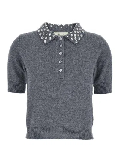 Blumarine Maglia Polo+ricamo In Gray