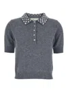 Blumarine Grey Polo Shirt  With Collar Beaded In Gray