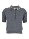 Blumarine Grey Polo Shirt  With Collar Beaded In Gray