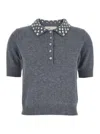 Blumarine Grey Polo Shirt  With Collar Beaded In Gray