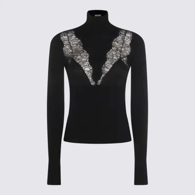 Blumarine Lace Trim Turtleneck Knitwear In Black
