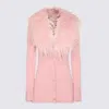 Blumarine Feather Trim Longline Ribbed Knitwear In Pink