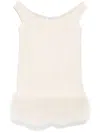 Blumarine Marabou-feathers Crepe Mini Dress In Neutrals