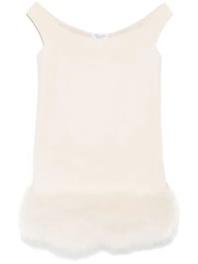 Blumarine Marabou-feathers Crepe Mini Dress In Neutrals