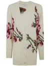 Blumarine Maxi Knit Cardigan In Ivory Dahlia Rouge