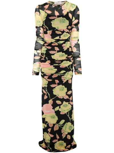 Blumarine Maxikleid Mit Blumen-print In Schwarz