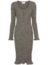 Blumarine Mélange Ruffled Ribbed Midi Dress In Neutrals