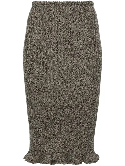 Blumarine Mélange Ruffled Ribbed Midi Skirt In Neutrals