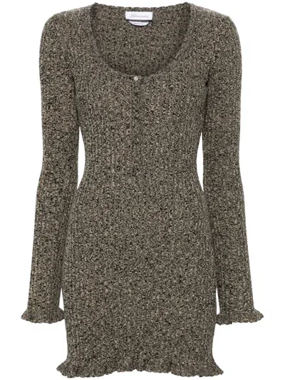 Blumarine Mélange Ruffled Ribbed Mini Dress In Neutrals