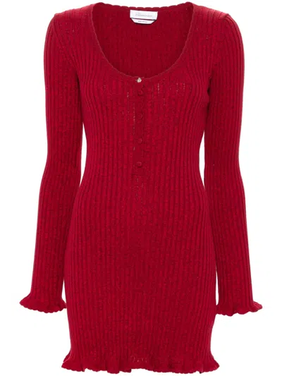 Blumarine Ruffled Ribbed Mini Skirt In Red