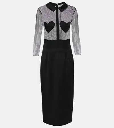 Blumarine Mesh And Satin Midi Dress In Black