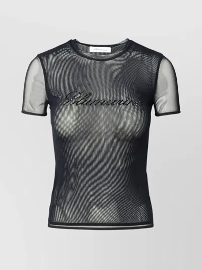 Blumarine T-shirt In Tulle Con Logo In Black