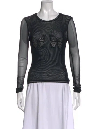 Pre-owned Blumarine Mesh Graphic Print Top In Black