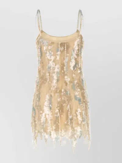 Blumarine Mesh Mini Dress Sequin Embellishments In Gold
