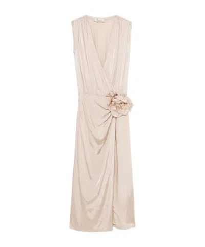 Blumarine Midi Dress In Twill With 3d Flower In Pink