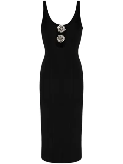 Blumarine Midi Dress With Cut-outs And Roses In Black