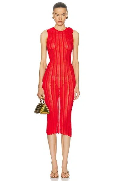 Blumarine Midi Dress With Ruffles In Lipstick Red