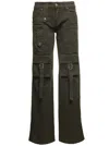 BLUMARINE MILITARY GREEN CARGO JEANS WITH BUCKLES AND BRANDED BUTTON IN STRETCH COTTON DENIM WOMAN