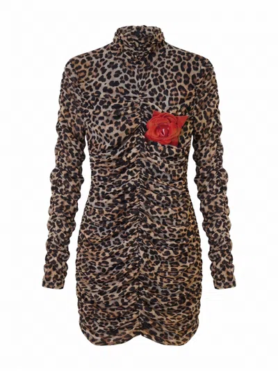 Blumarine Long-sleeved Animal Print Dress In Multi