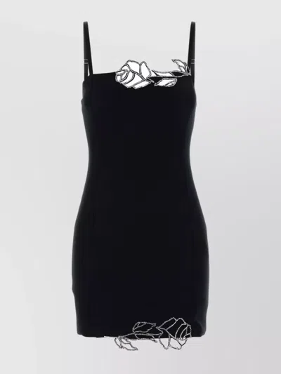 BLUMARINE MINI DRESS CADY FITTED SILHOUETTE FLORAL EMBELLISHMENTS