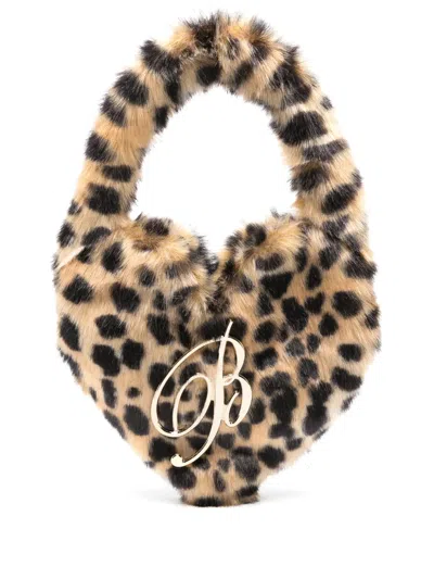 Blumarine Mini Faux-fur Heart Bag In Neutrals