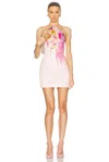 Blumarine Floral Halter Neck Sleeveless Mini Dress In Pink