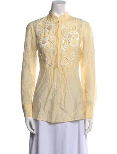 Pre-owned Blumarine Mock Neck Long Sleeve Button-up Top In Neutral