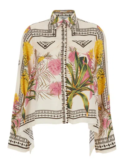Blumarine Multicolor Shirt With All-over Floral Print And Pointed Collar In Viscose Woman