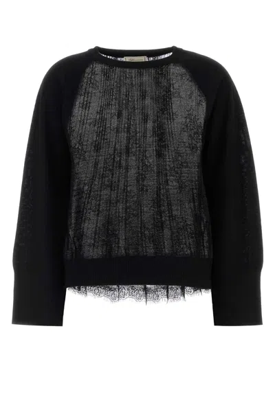 Blumarine Lace Panel Knitted Sweater In Black