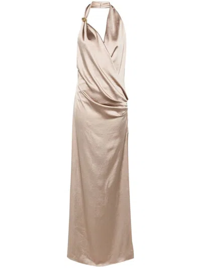 BLUMARINE NEUTRAL SATIN DRAPED DRESS - WOMEN'S - POLYESTER/ZAMAK