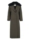 Blumarine Green Coat With Classic Lapels And Removable Collar In Green
