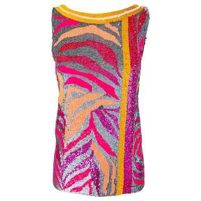Pre-owned Blumarine Nwt  Couture Runway Spring 2008 Size 6 Sequin Pink Orange Zebra Top