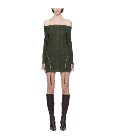 Blumarine Off-shoulder Denim Minidress In Black