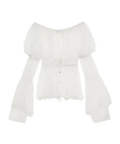 Blumarine Off-shoulder Lace Blouse In White