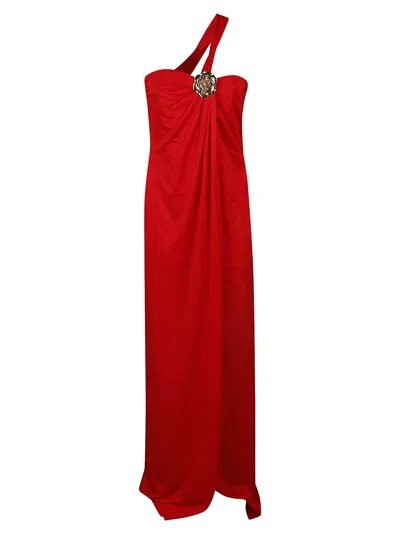 Blumarine Off-shoulder Long Dress In Lipstick Red