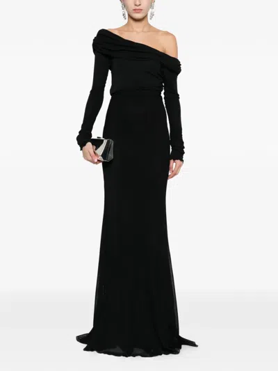 Blumarine Off-shoulder Long-sleeve Maxi Dress In Black