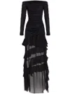 Blumarine Ruffled Chiffon Off-the-shoulder Dress In Black
