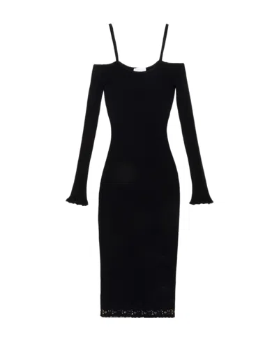 Blumarine Off-shoulder Ribbed Midi Dress In Black