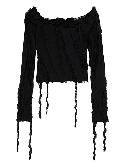 Blumarine Off-shoulder Ruffled Top In Black