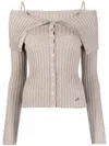 Blumarine Off-shoulder Knitted Top In Neutrals