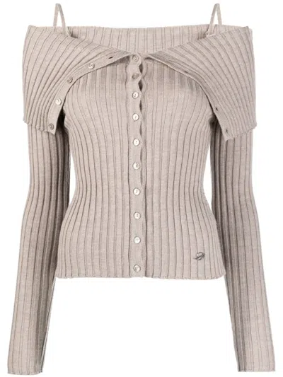 Blumarine Off-shoulder Knitted Top In Neutrals