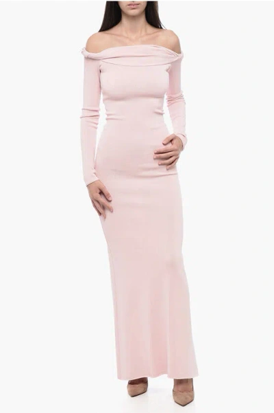 Blumarine Off-the-shoulder Flared Dress With Cut Out Detail In Pink