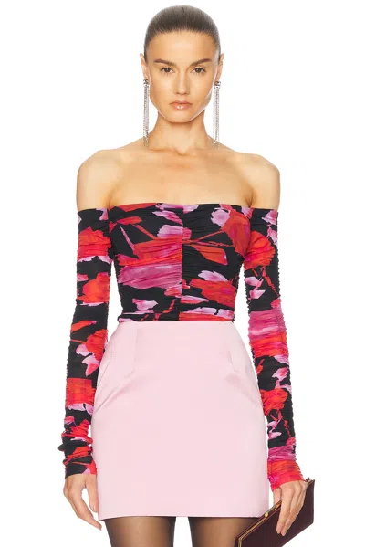 Blumarine Off The Shoulder Top In Black & Rogue Noir