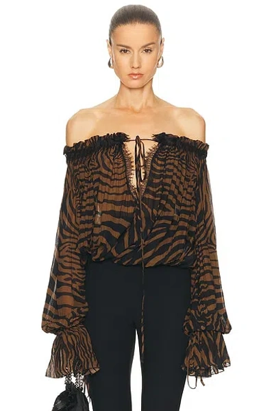 Blumarine Off The Shoulder Top In Brown