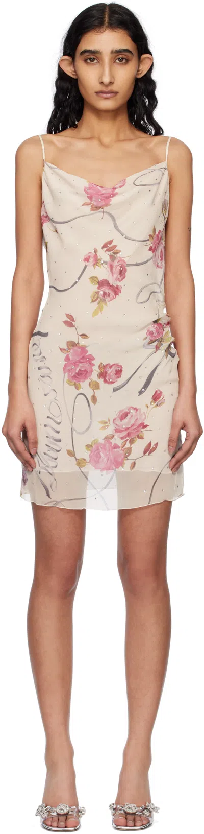 Blumarine Off-white & Pink Cowl Neck Minidress In F7141 Wild Orchid/wh